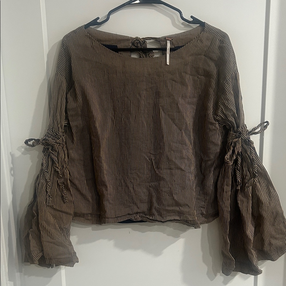 Free People Brown Striped Blouse